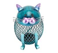 Jelquix Gato de Metal Alcancía para Decoración del Hogar, 6.1 Pulgadas | Malla de hierro visible, cubierta inferior, hucha retro para sala de estar