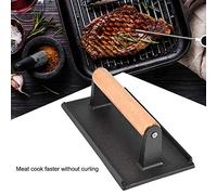 Jelquix Prensa para Carne de Hierro Fundido de Madera Resistente para una Cocción Más Rápida Ideal para Asadores y Uso Doméstico Negro 20,5 * 10,5 * 7 Cm