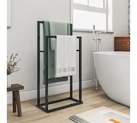 JELUTE Toallero de pie Negro, 2 Niveles | Organizador para baño y toallas, Accesorios de baño