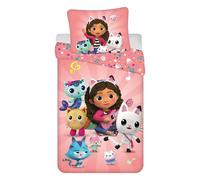 Ropa de Cama Infantil DreamWorks Gabby's Dollhouse Mercat, CatRat, Pandy Paws, Baby Box, Cakey, Kitty Fairy, Pillow Cat, DJ Catnip Edredón 140 x 200 cm + Almohada 70 x 90 cm 100% algodón