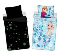 Jerry Fabrics Disney Frozen Azul Claro con Efecto Brillante Juego de Cama para Niños, Funda Nórdica de 140 x 200 cm y Funda de Almohada 70 x 90 cm