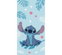 Jerry Fabrics Disney Lilo & Stitch Blue - Toalla de playa grande 70 x 140 cm, suave y absorbente, 100% algodón, para niños, diseño vibrante, ligera
