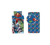 Jerry Fabrics - Juego de cama para niños (140 x 200 cm, 3 piezas, 100% algodón, funda nórdica + sábana bajera + funda de almohada de 50 x 70 cm), diseño de los vengadores