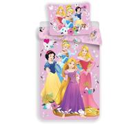Jerry Fabrics - Juego de funda nórdica de 140 cm x 200 cm + funda de almohada de 50 x 70 cm (2 piezas, 100 % algodón), diseño de princesas