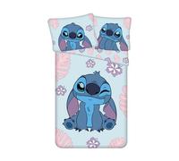 Jerry Fabrics Juego de ropa de cama reversible Stitch, funda nórdica con bordado, funda nórdica de 140 x 200 cm y funda de almohada grande de 70 x 90 cm, 100 % algodón, multicolor