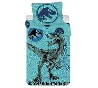 Jerry Fabrics Jurassic World - Juego de cama infantil (140 x 200 cm, funda de almohada de 70 x 90 cm, 100% algodón), diseño de dinosaurios