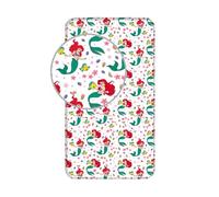 Jerry Fabrics - Sábana bajera simple Ariel Friends - Juego de cama 100% algodón, cómodo y transpirable, diseño de princesa Disney Ariel