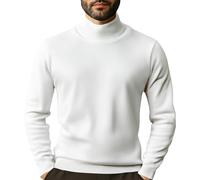 Jersey Hombre Invierno Cuello Alto, Ropa Hombre Manga Larga Color Liso, Jerseys Trabajo Sweaters Classic Chic - Adecuado para Primavera, Otoño E Invierno Blanco XL