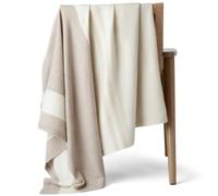 Jet&Bo Manta de Cachemira 100% Pura para sofá, sofá y Cama, Manta de Cachemira Tejida ultrasuave, tamaño Grande de 73 x 54 Pulgadas, Color Blanco Roto, Beige, marrón, patrón de Rayas