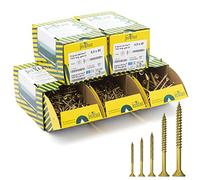 Jet-Fast - Juego de tornillos universales para aglomerado, cabezal de pesebre doble, tiras multi Konkav, accionamiento TX, tornillos para madera, punta autoperforante, galvanizado amarillo, 1400