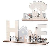 Jetec 2 Piezas Adornos de Casa Expositor Letra HOME de Madera | Placa en Árbol, Decoración para Recibidor, Sala, Pasillo, Dormitorio, Regalo para Casa Nueva, Navidad, Novios, Boda