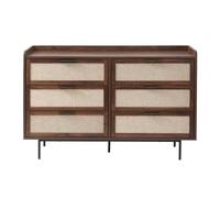 JETSON - Cajonera con 6 cajones, decoración de nogal con fachadas de tela L120 cm