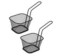 JEWEDECO 2 Cestas Metálicas Negras para Patatas Fritas y Alitas para Freír Mango Largo, Coladores de Malla Ideales para Restaurante y Hogar