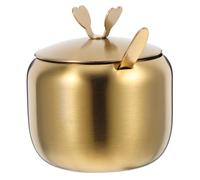 JEWEDECO Azucarero con Tapa Sellada y Cuchara de Acero Inoxidable Dorado Recipiente Redondo para Condimentos que Previene Humedad, Adecuado para Cocina y Preparación de Bebidas