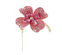 JEWEDECO Broche de Trébol de Cuatro Hojas de Aleación de Zinc Cristal Rosa para Mujer, Elegante y Versátil, Adecuado para Fiestas y Uso Diario