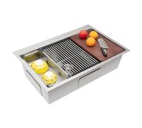 JHAUAI Fregadero de cocina de acero inoxidable, para cocina y encimera | Fregadero empotrable para lavabo, escurridor, tabla de cortar, sifón cuenco, grande, uso doméstico