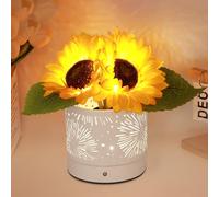 JHXLAMP Lámpara táctil de girasoles, lámpara de mesa inalámbrica recargable, 3 colores, atenuación continua, pequeña luz nocturna, regalo para mamá para San Valentín, día de la madre, Navidad