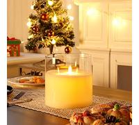 JHY DESIGN Velas sin llama de vidrio con 3 mechas a batería, velas LED en cilindro de vidrio con temporizador de 6 horas, velas eléctricas para decoración de mesa, salón, dormitorio (Blanco)