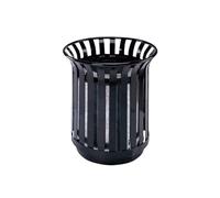 JIANBOHAIRS Outdoor Trash Can Bote de basura redondo de acero con listones for exteriores con tapa, 23.2" W x 27.5" H, cubo de basura comercial e industrial, negro