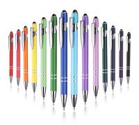JIANTA 14 piezas Bolígrafo Negro Retráctil, Bolígrafo con Touchpen, 2 en 1 Soft Click Biros de metal, punta de 0,5 mm, recargable(14 colores)