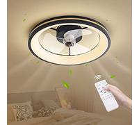 JIAODIE LED Ventilador De Techo Con Lámpara,silencioso lámpara de techo con ventilador,Con Mando A Distancia,Velocidad del aire regulable,3 Tonos de Luz,temporizador,Plafón lluminación Ø50cm,B