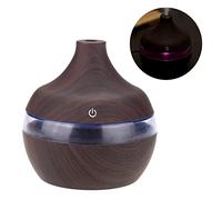 Jiawu Humidificador USB de Grano de Madera, Pulverizador Ultrasónico de Niebla Fría de 300 Ml con Luz Nocturna LED Colorida para Dormitorio, Oficina, Coche, Apagado Automático, Compacto y Portátil
