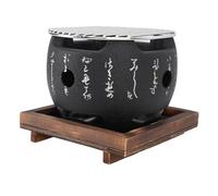 Jiawu Parrilla de Estilo Japonés, Mini Parrilla de Barbacoa Portátil, Estufa de Carbón Redonda, de Barbacoa de Estilo Japonés con Almohadilla de Madera, para Acampar, Reuniones Familiares, Comidas (L)