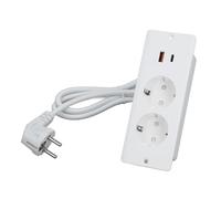 Jiawu Toma de Corriente Empotrada, 2 Salidas con Puertos USB C PD20W y USB A 5V 2.1A, Regleta Integrada para Muebles, Cable de 1,5 M para Instalación en Cajones de Encimera de Escritorio (White)