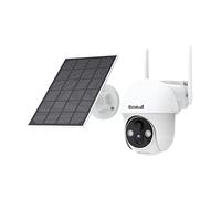 JideTech Cámara de Seguridad PTZ al Aire Libre, cámaras de vigilancia WiFi con Panel Solar de 9600 mAh, 1080p 360 ° de visión Nocturna inalámbrica, cámara CCTV, Sirena Inteligente, detección Humana,