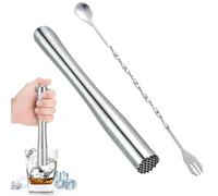 Jidyllic Cocktail Muddler Cucharas de Mezclar Cócteles de Acero Inoxidable,25cm Martillo de Hielo Picado y 26cm Cucharas de Cóctel Generic Machacador de Cóctel para Cocina,Bar,Restaurante