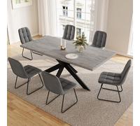JIEXI Grupos de Comedor para 4-6 Personas, Mesa de Comedor Extensible con sillas, Moderna Mesa de Madera MDF Gris, Adecuada para salón, Cocina (Mesa de Comedor de 130-170 cm + 6 sillas Grises - E)