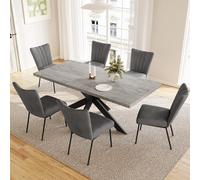 JIEXI Grupos de Comedor para 4-6 Personas, Mesa de Comedor Extensible con sillas, Moderna Mesa de Madera MDF Gris, Adecuada para salón, Cocina (Mesa de Comedor de 130-170 cm + 6 sillas Grises - B)