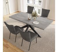 JIEXI Grupos de Comedor para 4-6 Personas, Mesa de Comedor Extensible con sillas, Moderna Mesa de Madera MDF Gris, Adecuada para salón, Cocina (Mesa de Comedor de 130-170 cm + 4 sillas Grises - B)