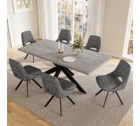JIEXI Grupos de Comedor para 4-6 Personas, Mesa de Comedor Extensible con sillas, Moderna Mesa de Madera MDF Gris, Adecuada para salón, Cocina