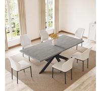 JIEXI Grupos de Comedor para 4-6 Personas, Mesa de Comedor Extensible con sillas, Moderna Mesa de Madera MDF Gris, Adecuada para salón, Cocina (Mesa de Comedor de 130-170 cm + 6 sillas Blancas - D)
