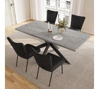 JIEXI Grupos de Comedor para 4-6 Personas, Mesa de Comedor Extensible con sillas, Moderna Mesa de Madera MDF Gris, Adecuada para salón, Cocina (Mesa de Comedor de 130-170 cm + 4 sillas Negras - B)