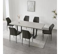 JIEXI - Mesa Extensible de Comedor (MDF, 4 - 6 Personas de Cocina de Madera con Estructura metálica para Comedor, Cocina (130 - 170 Mesa + 6 sillas Negras)