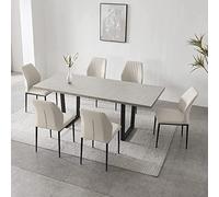 JIEXI - Mesa Extensible de Comedor MDF, 4 - 6 Personas de Cocina de Madera con Estructura metálica para Comedor, Cocina (Una Mesa y Unas sillas Blancas)
