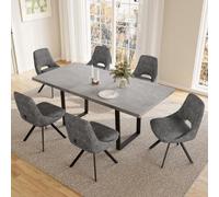 JIEXI - Mesa Extensible de Comedor MDF, 4 - 6 Personas de Cocina de Madera con Estructura metálica para Comedor, Cocina (130-170 cm Mesa de Comedor + 6 sillas Grises - D)