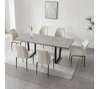 JIEXI - Mesa Extensible de Comedor MDF, 4 - 6 Personas de Cocina de Madera con Estructura metálica para Comedor, Cocina (130-170 cm de Mesa de Comedor + 6 sillas Blancas - C)