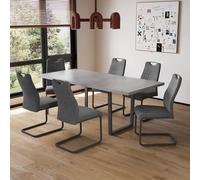 JIEXI - Mesa Extensible de Comedor MDF, 4 - 6 Personas de Cocina de Madera con Estructura metálica para Comedor, Cocina (130-170 cm Mesa de Comedor + 6 sillas Grises - A)