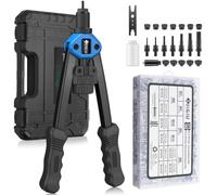 JiGiU 2 en 1 Remachadora de Tuerca y Pistola de Remachadora | 575 Tuercas Remachables M3-M12 y 7 Mandriles Intercambiables, 480 Remaches de 3,2 a 6,4 mm y 5 Cabezas de Remache, Azul