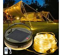 JIMACRO Lámpara de Camping Solar, 12M/39.37ft 120 LED Cadena de Luces para Camping Impermeable Guirnaldas Luces Exterior Solar para Camping, Casa, Patio, Fiesta, Boda (Blanco Cálido)