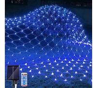 JIMACRO Luces de Cadena de Red Solares para Exterior, 1.5 m x 1.5 m 96 LEDs Red de Luz LED con Mando a Distancia, 8 Modos, Impermeable Cadena de Luces para Navidad, Cortina, Balcón Decoración