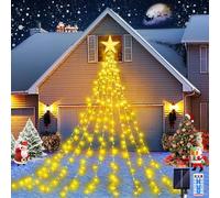 JIMACRO Luces Decorativas Solares de Navidad - 9Pcs 2M Cascada 198 LEDs, 8 Modos Impermeable Con Estrella para Árbol, Bodas, Jardín
