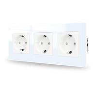 JIMEIDA Base de cristal en color blanco para empotrar, bases Schuko de 3 vías, toma de pared con contacto de protección 16Amp, 250V, 228mm*86mm