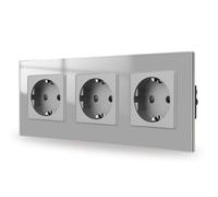 JIMEIDA Base de cristal gris de empotrar, bases Schuko de 3 vías con contacto de protección, toma de pared 16Amp, 250V, 228mm*86mm