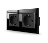 JIMEIDA doble base cristal negro empotrable, 2 compartimentos bases Schuko contacto protector toma de pared 16Amp, 250V, 157mm*86mm