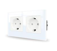 JIMEIDA doble enchufe cristal blanco empotrado, 2 compartimentos enchufes Schuko contacto protector toma de pared 16Amp, 250V, 157mm*86mm