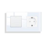 JIMEIDA Interruptor de Luz Con Enchufe Blanco Empotrado - 1 Compartimento, 2 Vías, Cristal, Pared - 157 x 86 mm, 10